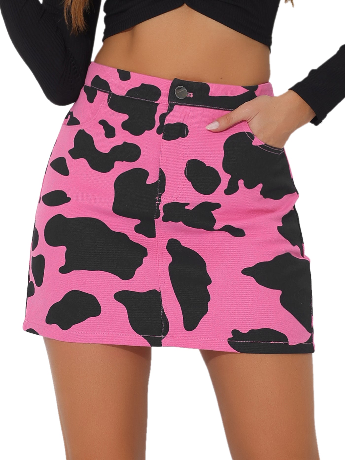 Allegra K Casual Short Skirt High Waist Mini Cow Print Skirt