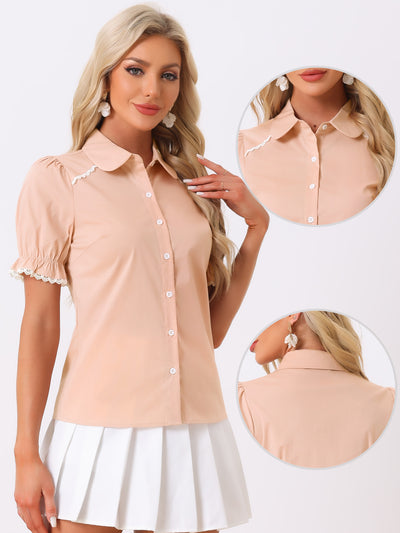 Vintage Peter Pan Collar Blouse Short Sleeve Button Down Shirt