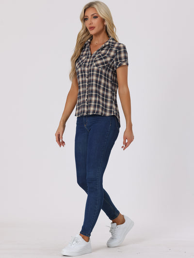 Cotton Classic Button Down Plaid Short Sleeve Shirt