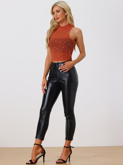 Star Mesh Metallic Mock Neck Sleeveless See Through Tank Top