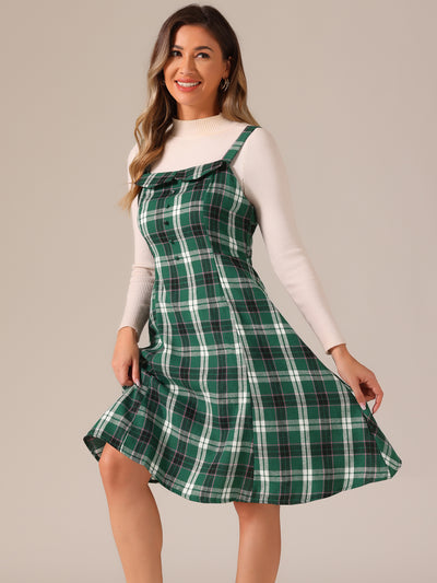 Plaid Vintage Sleeveless Tie Waist A-Line Overall Pinafore Dress