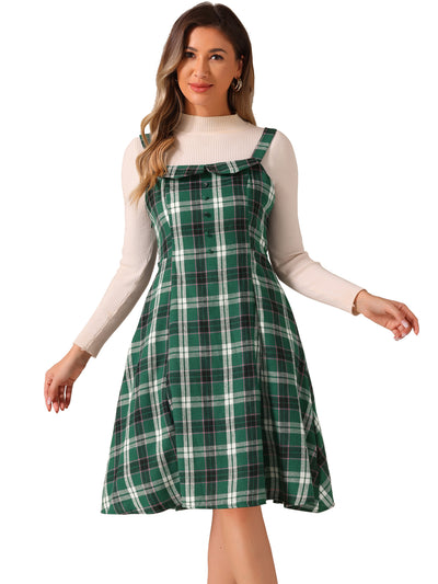 Plaid Vintage Sleeveless Tie Waist A-Line Overall Pinafore Dress