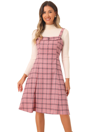 Plaid Vintage Sleeveless Tie Waist A-Line Overall Pinafore Dress