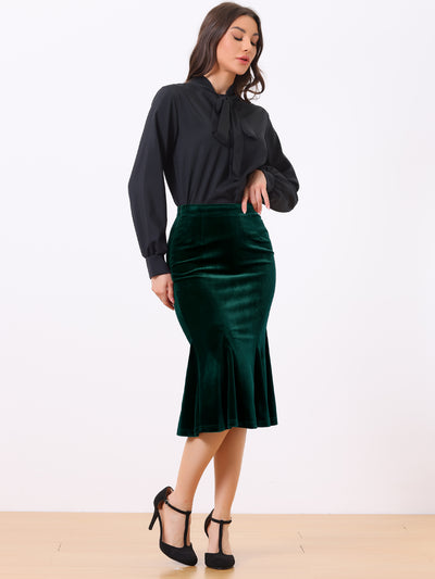 Feminine Bodycon Elastic Waist Velvet Fishtail Mermaid Skirt