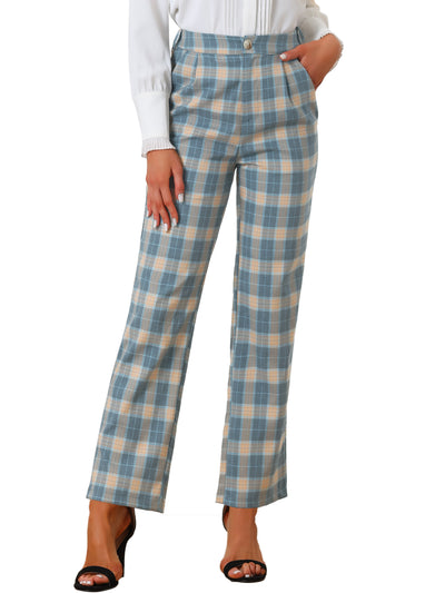 Plaid Pants Elastic Waist Casual Work Office Long Trousers