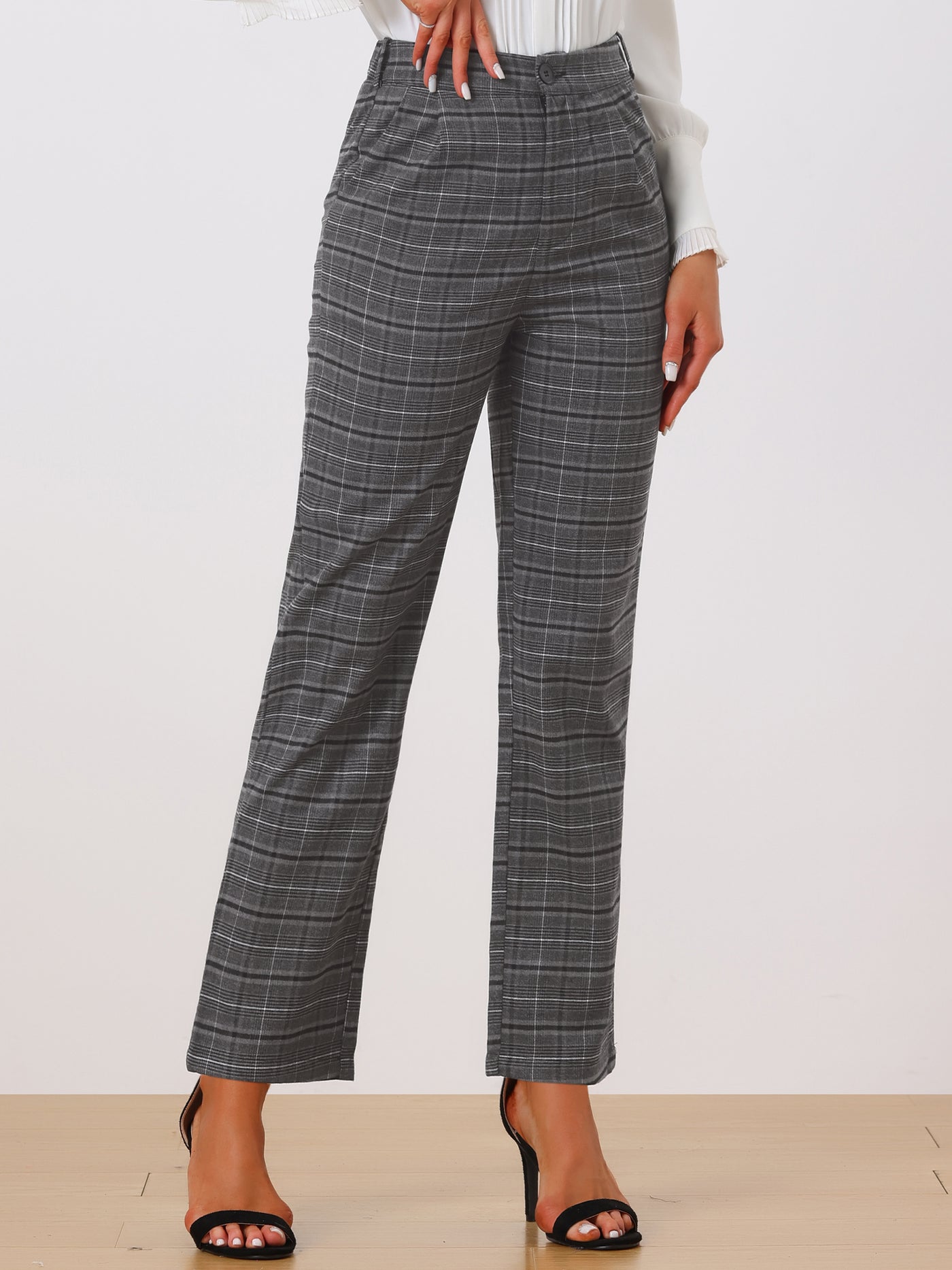 Allegra K Plaid Pants Elastic Waist Casual Work Office Long Trousers