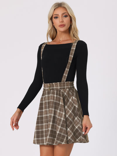 Plaid Pleated Mini Tartan Overall Skater Suspender Skirt