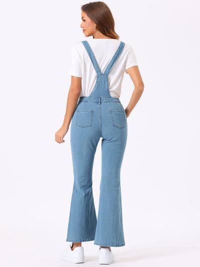 Casual Denim Jumpsuits V Neck Zip Up Bell Bottom Jeans Overall