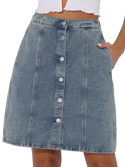 Casual Short Button Down Jeans Skirt