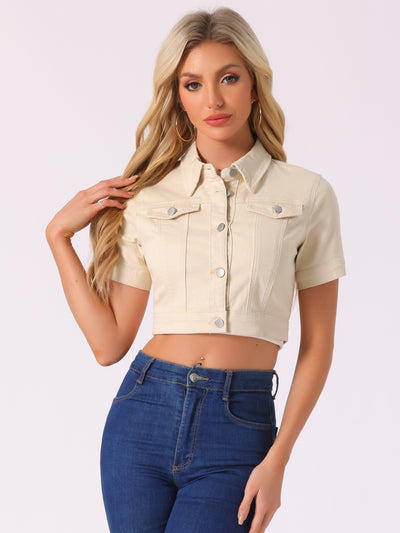 Casual Lapel Short Sleeve Crop Top Jean Denim Jacket