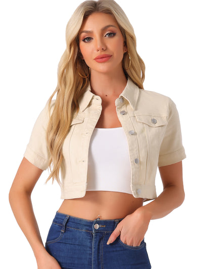 Casual Lapel Short Sleeve Crop Top Jean Denim Jacket