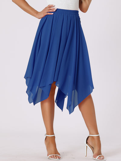 Elastic Waist Chiffon Handkerchief Hem Midi Skirt