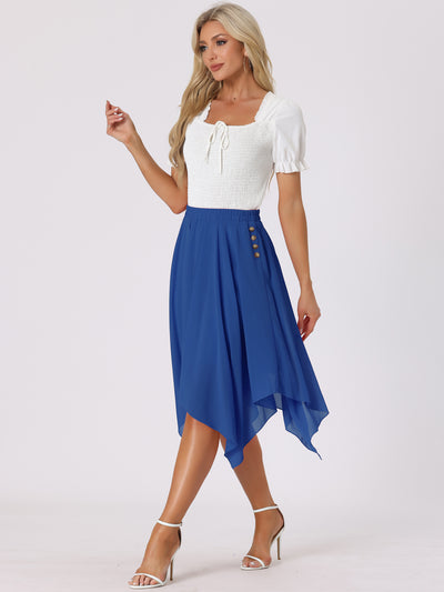 Elastic Waist Chiffon Handkerchief Hem Midi Skirt