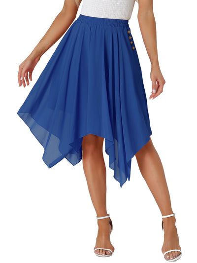 Elastic Waist Chiffon Handkerchief Hem Midi Skirt