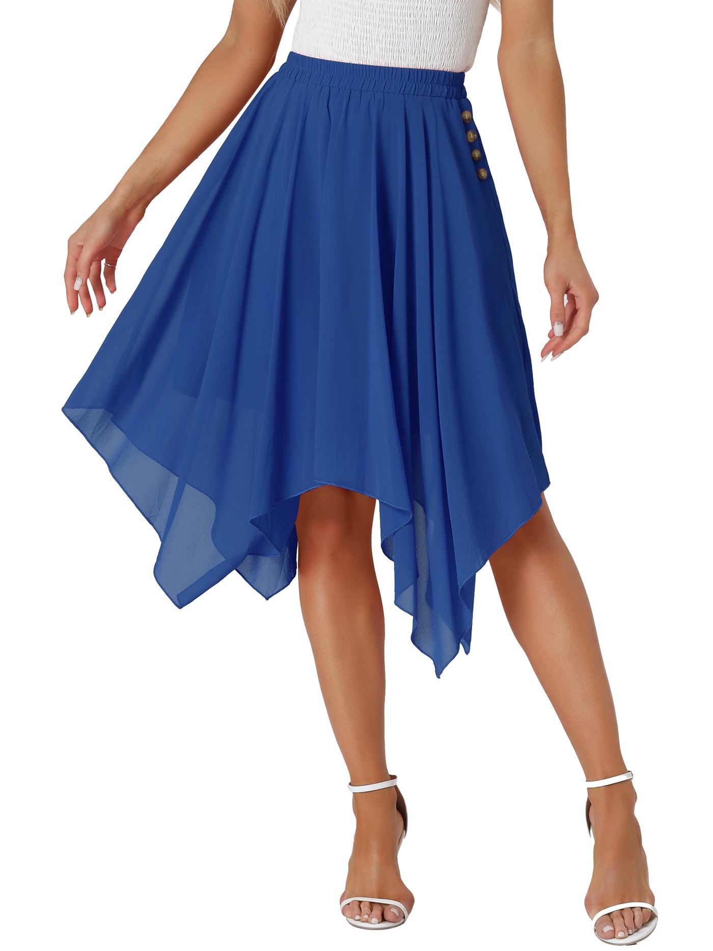 Allegra K Elastic Waist Chiffon Handkerchief Hem Midi Skirt