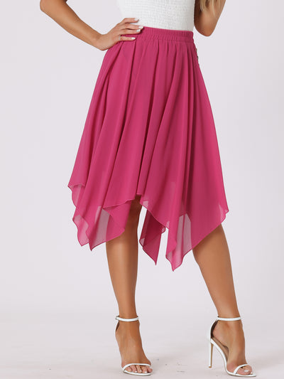 Elastic Waist Chiffon Handkerchief Hem Midi Skirt