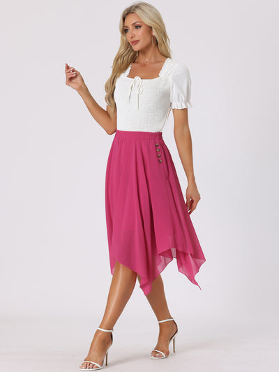 Elastic Waist Chiffon Handkerchief Hem Midi Skirt