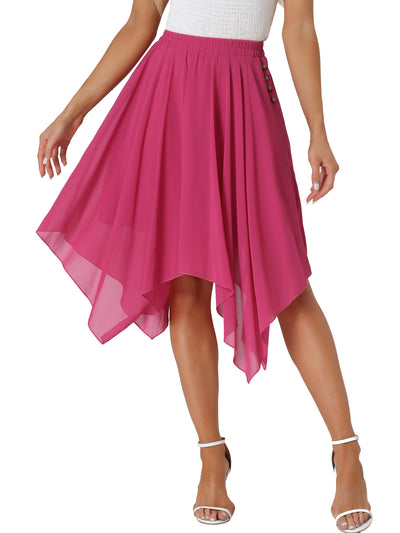 Elastic Waist Chiffon Handkerchief Hem Midi Skirt