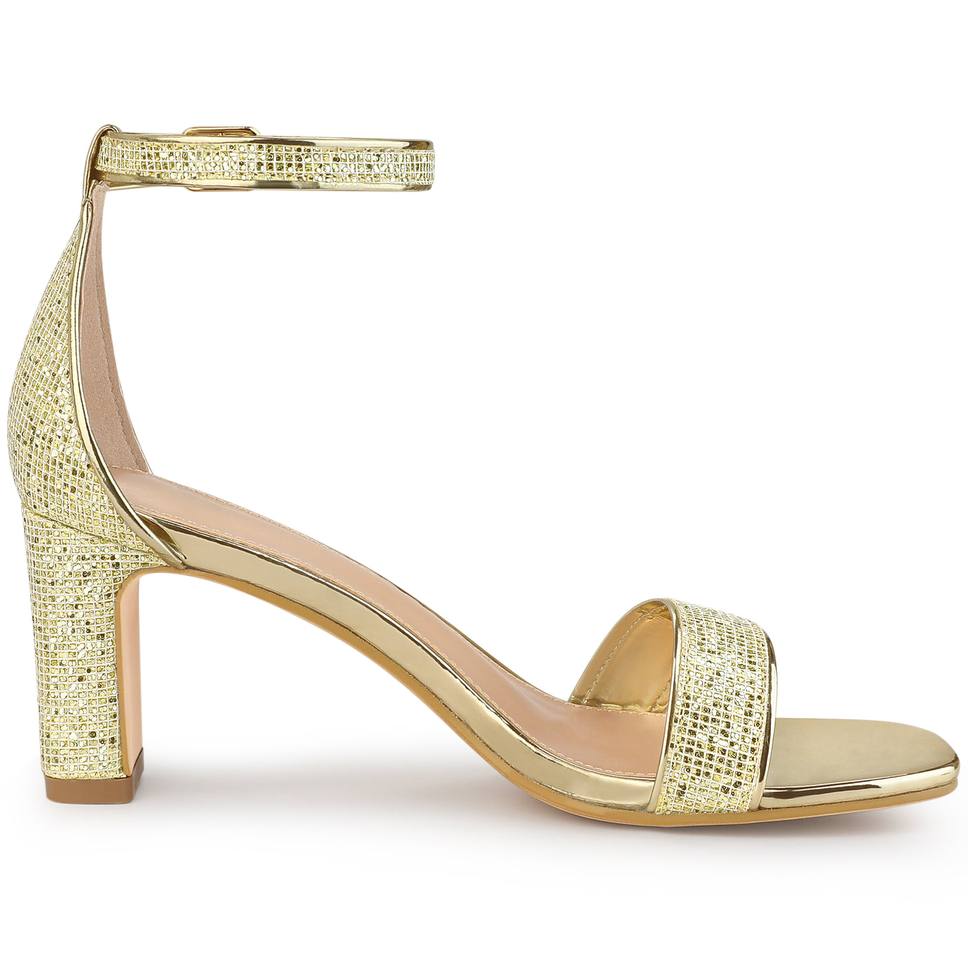 Allegra K Glitter Ankle Strap Chunky Heel Sandal