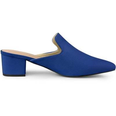 Women's Slip on Pointed Toe Chunky Heels Slide Mules