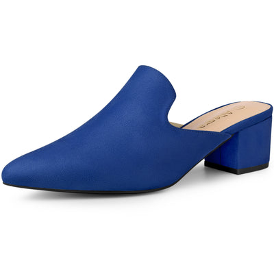 Women's Slip on Pointed Toe Chunky Heels Slide Mules