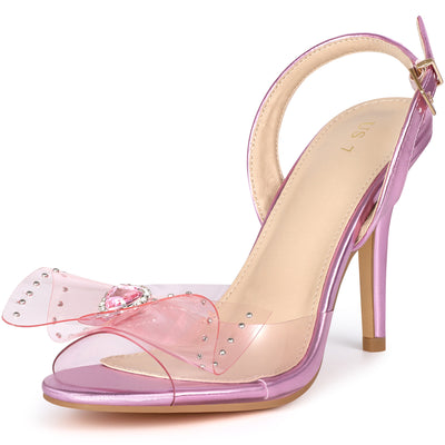 Women's Bow Rhinestone Peep Toe Slingback Stiletto Heels Sandals