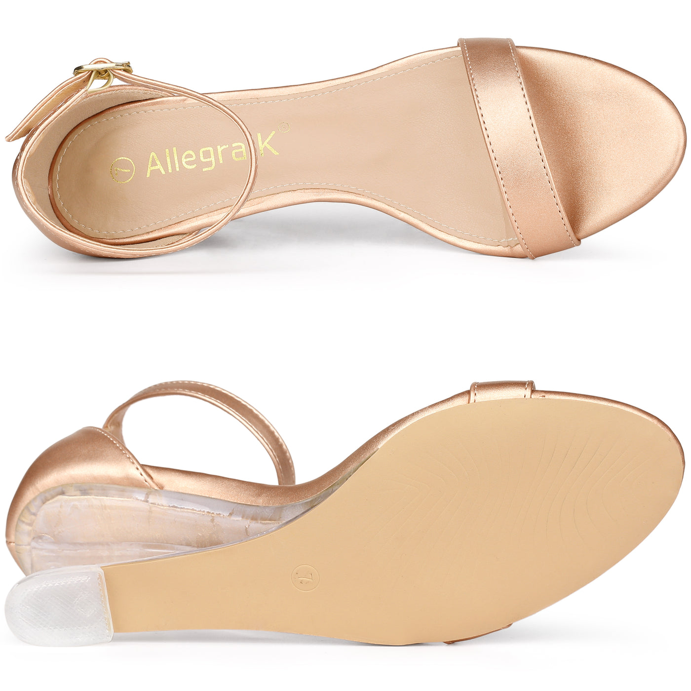 Allegra K Women's Clear Low Wedge Ankle Strap Heels Wedges Sandals