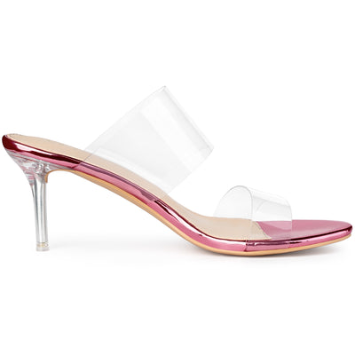 Open Toe Clear Strap Stiletto Heel Slide On Sandals