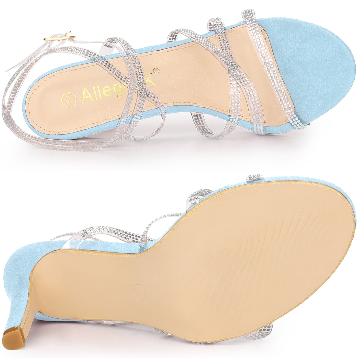 Allegra K Women's Rhinestone Strappy Ankle Strap Stiletto Heels Sandals