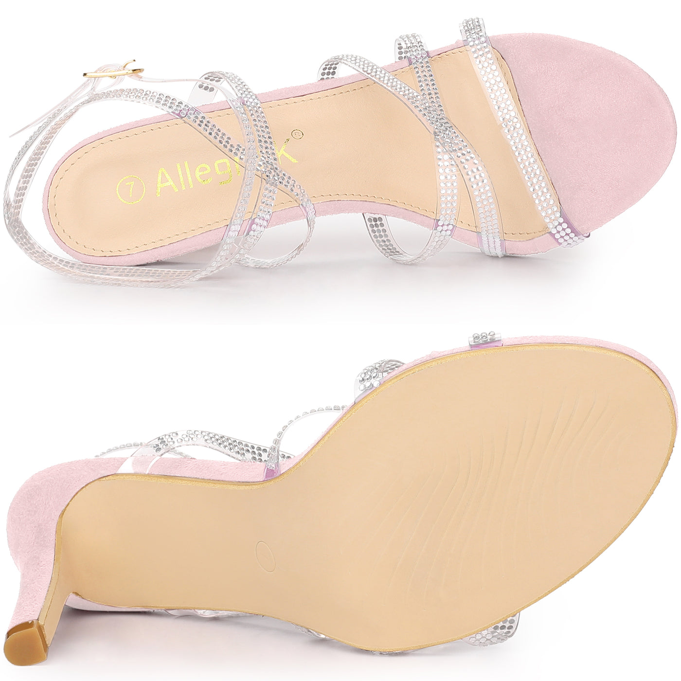 Allegra K Women's Rhinestone Strappy Ankle Strap Stiletto Heels Sandals