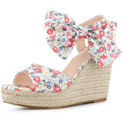 Platform Floral Printed Slingback Espadrille Wedge Sandals