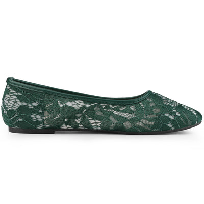 Women's Lace Mesh Floral Round Toe Slip on Breathable Ballet Flats