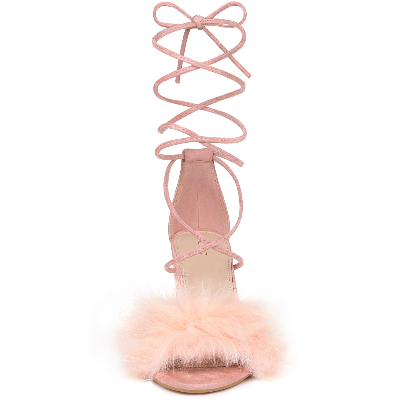 Allegra K Faux Fur Open Toe Lace Up Strappy Chunky Heel Sandals