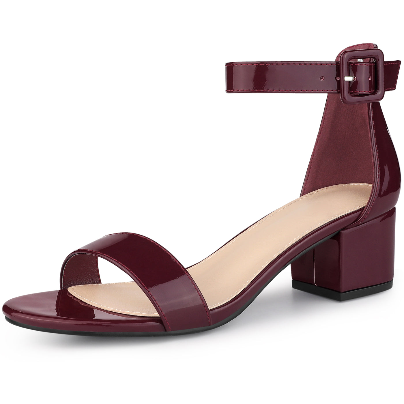 Allegra K PU Open Toe Block Low Heel Ankle Strap Sandals