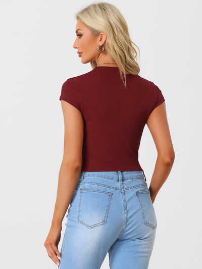 Women's Casual Crew Neck Cap Sleeves Basic Solid Crop Top