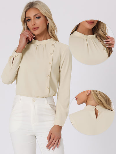 Office Shirt Elegant Stand Collar Long Sleeve Vintage Blouse