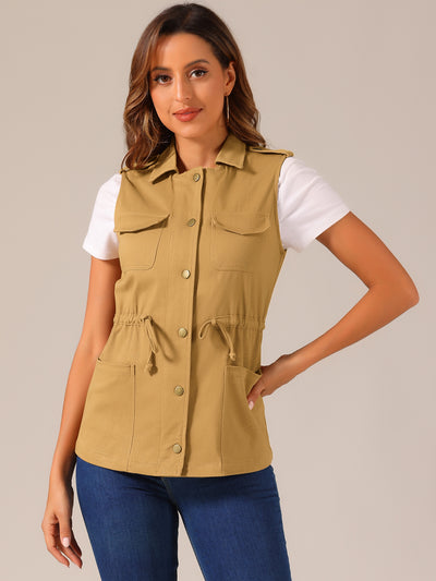 Zip Up Sleeveless Jacket Utility Anorak Outwear Cargo Vest