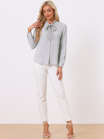 Tie Neck Contrast Color Button Down Long Sleeve Shirt