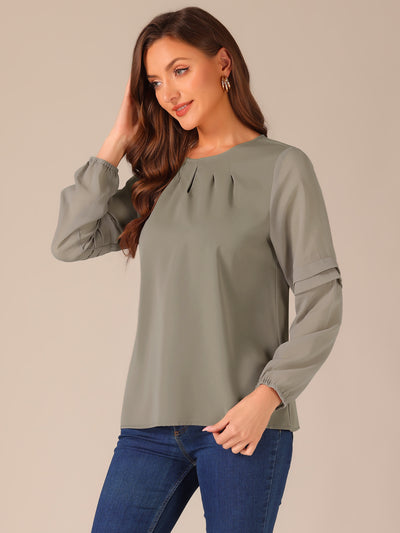 Chiffon Shirt Semi Sheer Keyhole Neck Elegant Blouse