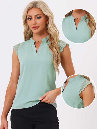 Work Top Office Lace Cap Sleeve Basic Shirt Blouse