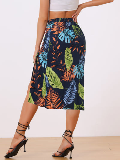 Women's Hawaiian Skirts Beach Ruched Front Tropical Skirt with Slit