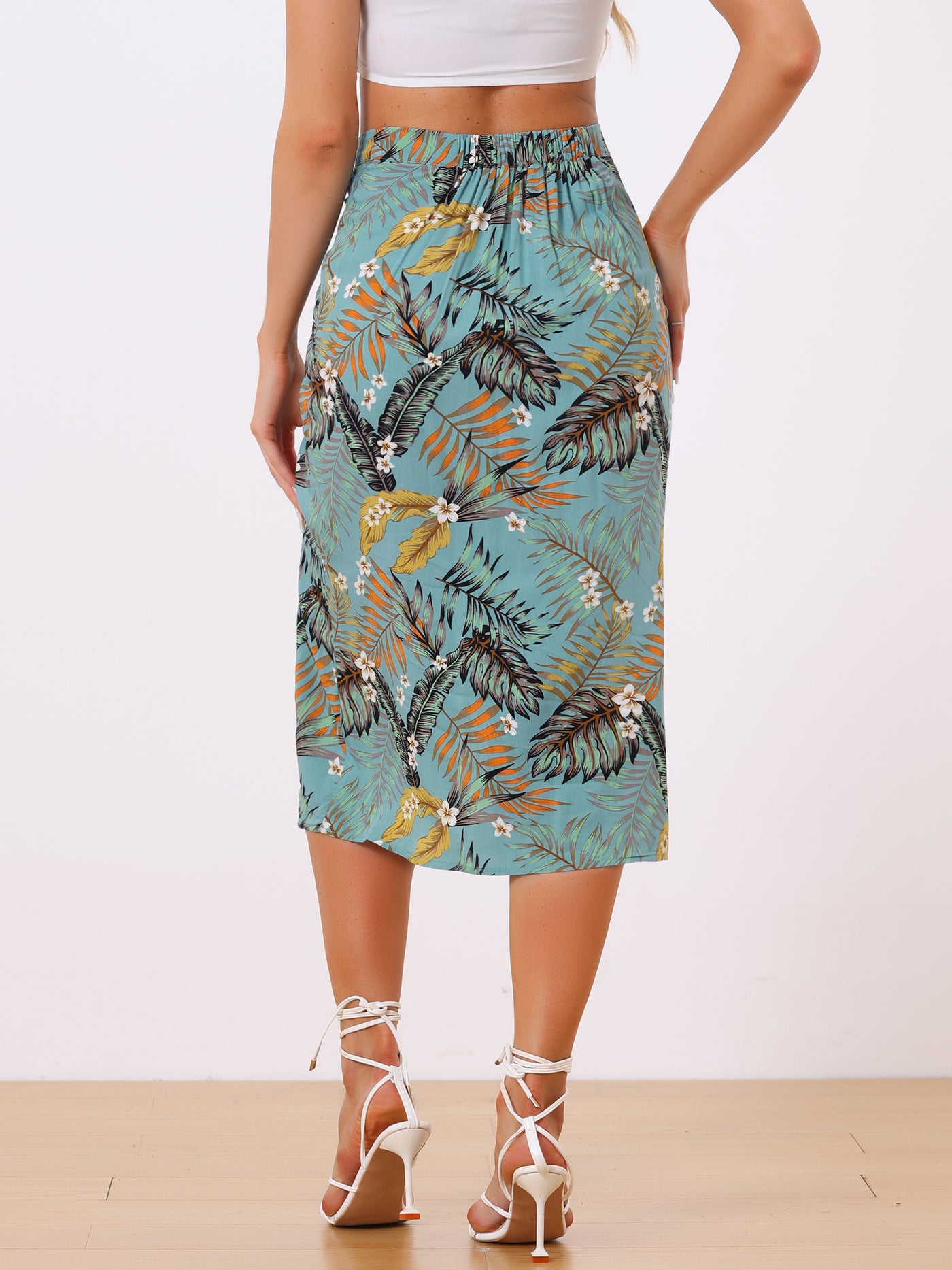 Allegra K Women's Hawaiian Skirts Beach Ruched Front Tropical Skirt with Slit