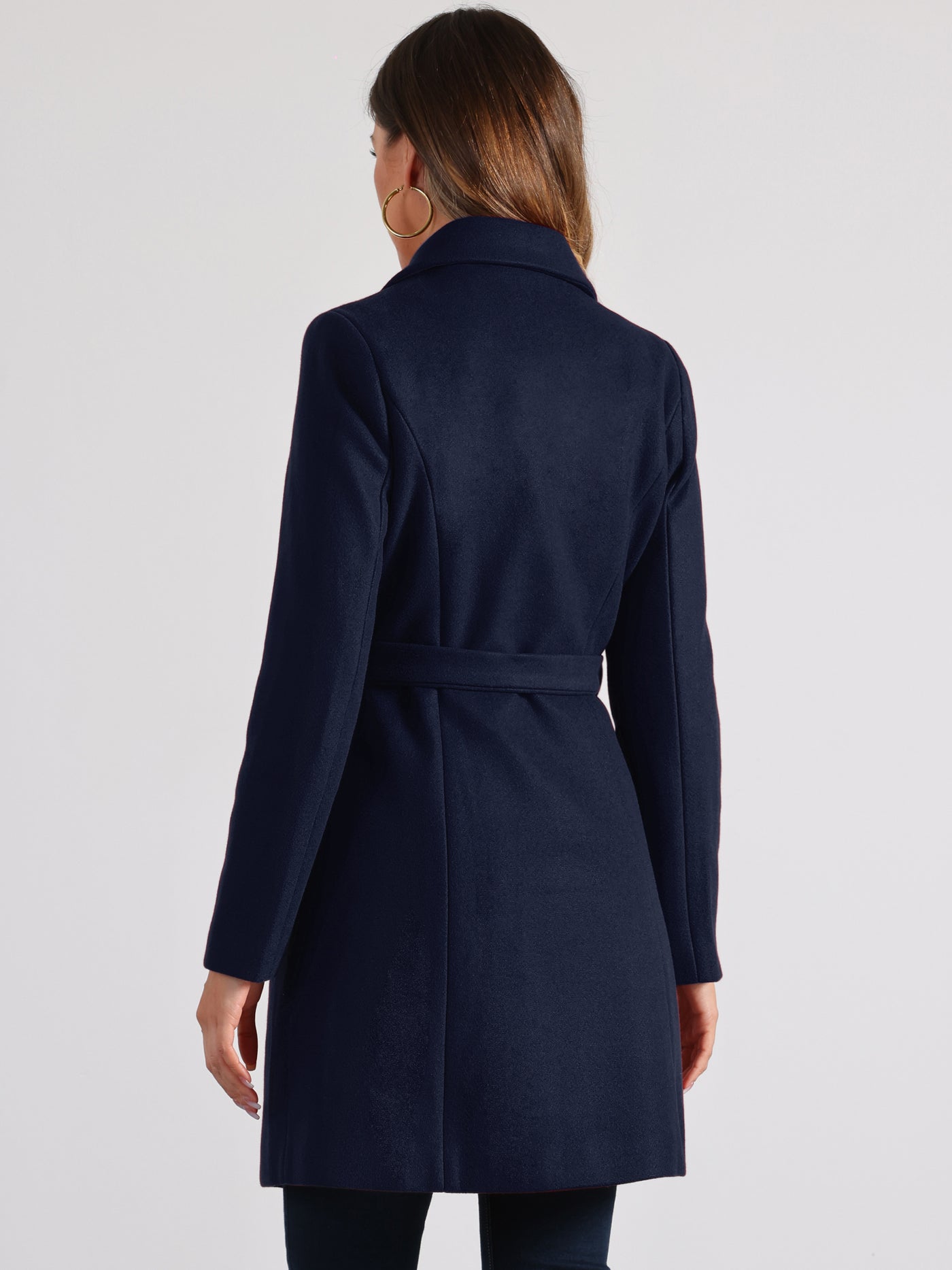 Allegra K Lapel Double Breasted Slant Pocket Button Belted Pea Coats