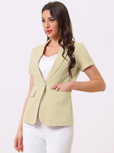 1 Button Office Business Short Sleeve Blazer Jacket