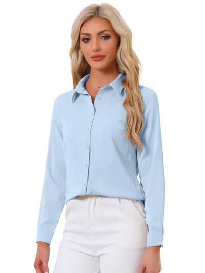 Contrast Collar Shirt Chiffon Long Sleeve Work Office Blouse