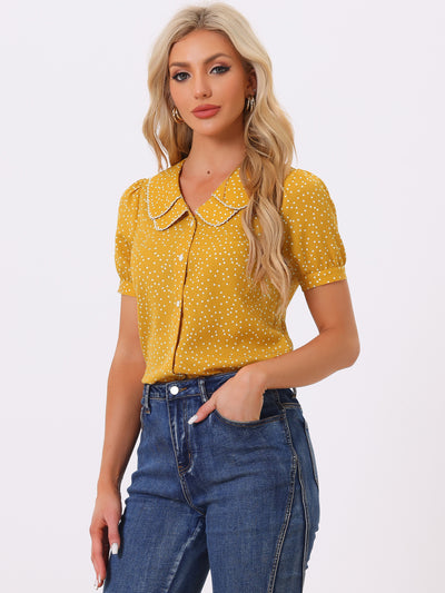 Polka Dot Peter Pan Collar Rockabilly Puff Short Sleeve Shirt