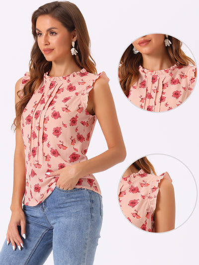 Ruffled Floral Casual 1950s Retro Sleeveless Blouses