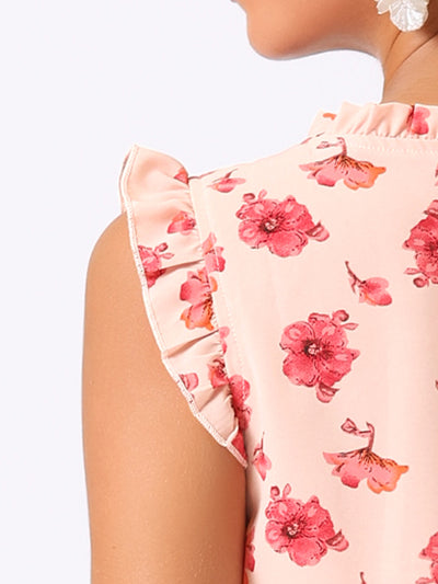 Ruffled Floral Casual 1950s Retro Sleeveless Blouses