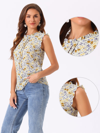 Ruffled Floral Casual 1950s Retro Sleeveless Blouses