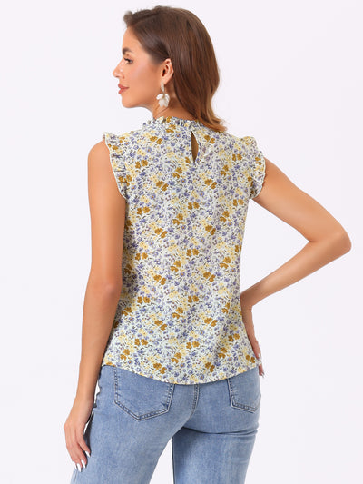 Ruffled Floral Casual 1950s Retro Sleeveless Blouses